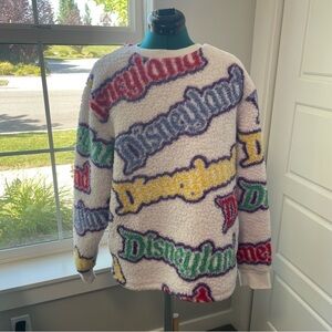 Disneyland Resort White Multi-Color Graphic Sherpa Pullover Sweater